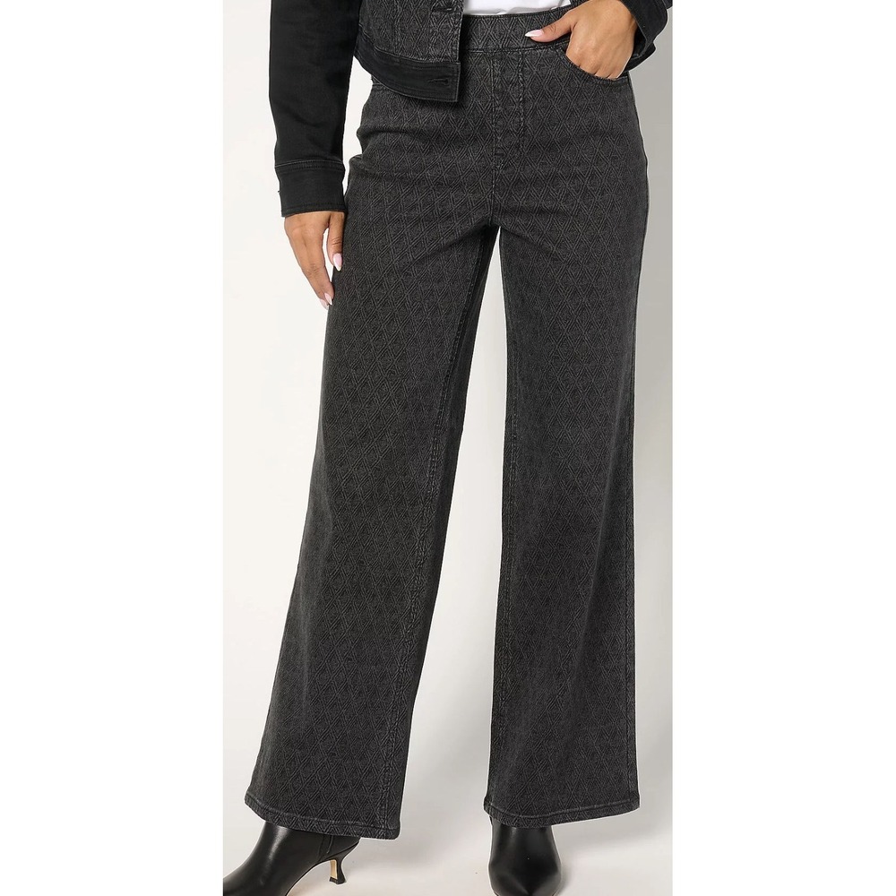 Isaac Mizrahi Live! Women's True Denim Black Pull On Pattern Trousers‎ - Sz 8P